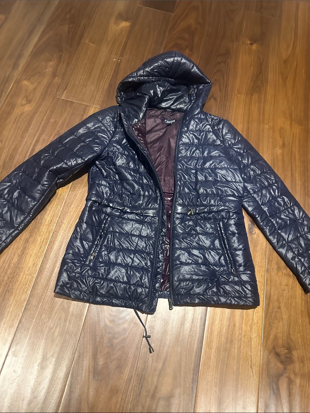 Chaps Navy Quilted Hooded Puffer Jacket - Picture 1 of 4